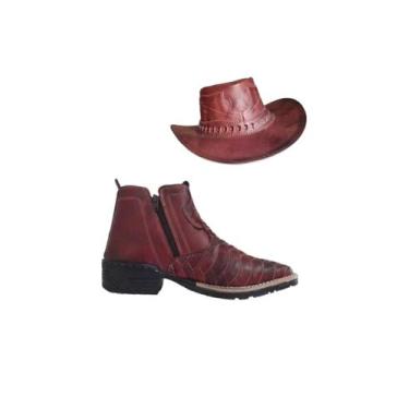 Imagem de Kit Butina Country Texana Bota Rodeio Bico Quadrado Escamada + Chapeu 