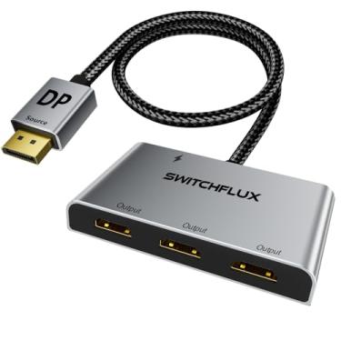 Imagem de SWITCHFLUX Divisor DisplayPort para HDMI para adaptador de 3 monitores | 4K @60Hz| Divisor HDMI com tela estendida 1 entrada e 3 saídas MST Hub para vários monitores, compatível com PC, placa gráfica