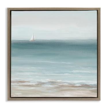 Imagem de Stupell Industries Arte de parede em tela flutuante emoldurada Barco no Oceano Faraway por Nan, moldura flutuante marrom, 63 x 63 cm