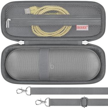 Imagem de BOVKE Estojo de transporte compatível com alto-falante Bluetooth sem fio Beats Pill, bolsa para alto-falante portátil Beats Pill com bolso de malha extra para cabos de carregamento, cinza + cinza
