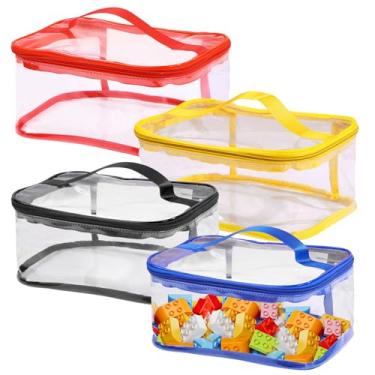 Imagem de GEMWONDER Bolsas Organizadoras Reutilizáveis Transparentes à Prova D'água com Zíper para Armazenamento de Brinquedos, Jogos, Livros e Mais - 4 Pacotes de 4 Bolsas Cada, 23,5 x 17 x 11,5 cm