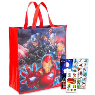 Imagem de Conjunto de sacolas Vingadores – Pacote com sacola reutilizável dos Vingadores para crianças, adultos e mais | Bolsa de compras Marvel Avengers para meninos, meninas, Multicor, Avengers Tote Bag