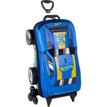 Imagem de Mochila Infantil 3D Hotwheels Azul com Rodinha Tripla