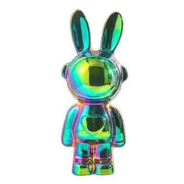 Imagem de Jaugufiy Ornamento de estátua de coelho de cerâmica, estatueta de coelho, enfeite para casa, cofrinho, cofre, caixa de dinheiro, decoração de quarto de crianças, presentes de aniversário (misturas de