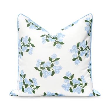 Imagem de Hofdeco Premium Capa de almofada para pátio costeiro interno e externo apenas, repelente de água de 50,8 cm x 50,8 cm para quintal, sofá, estampa azul bebê flor de hortênsia