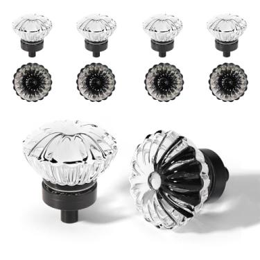Imagem de Maçanetas de armário de cristal bronze polido a óleo, pacote com 8 maçanetas de cristal de flores, puxadores de armário, puxadores de armário, puxadores retrô, de vidro, puxador antiquado