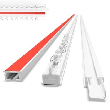 Imagem de Suporte de teto autoadesivo para cortina de teto, trilho de teto para cortinas, para teto liso ou parede - Haste de cortina de porta adesiva sem parafusos (4,56 m)