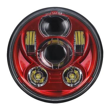 Imagem de Farol de motocicleta Akmties 14,7 cm 14,7 cm de diâmetro de projeção de LED redondo compatível com farol de motocicleta Street Bob Sportster Wide Glide Low Rider (vermelho)