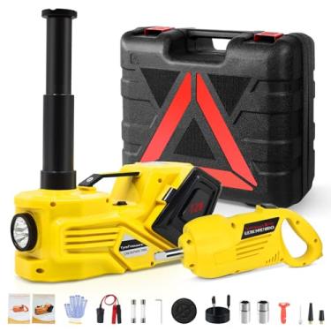Imagem de ZAISHANG Kit de macaco de carro elétrico de 5 toneladas 12 V (faixa de elevação: 13,5-36 cm) com chave de impacto, bomba de enchimento e luz LED, para SUV/caminhão/carros esportivos/sedãs/EVs inflação