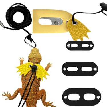 Imagem de Peitoral de lagarto de dragão barbudo, acessórios de coleira de lagarto ajustável, corda de dragão barbudo alado e arnês de couro de 3 tamanhos para lagarto camaleão anfíbio (amarelo)