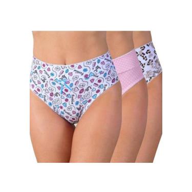 Imagem de Kit 3 calcinhas cós alto duplo de algodão cotton - Vip Lingerie, Cores