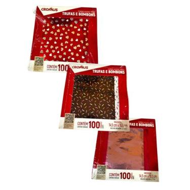 Imagem de Kit 200 Embalagens de Bombons e Trufas Brilhosas 14,5x15,5cm - Genéric