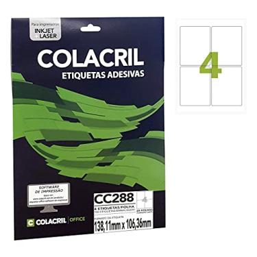 Imagem de Etiqueta Adesiva Colacril, Ink-Jet/Laser Carta, CC288, Branco, 138.11 x 106.36 mm, envelope com 25 fls-100 etiquetas