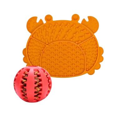 Imagem de Kit Comedouro Tapete Lento + Bolinha Porta Petisco PETYC Educador Interativo Brinquedo Pet (Laranja)