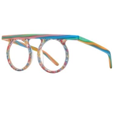 Imagem de Armação de óculos de acetato masculino retrô redondo romboide óculos de grau feminino vintage óculos (9339 azul fosco)