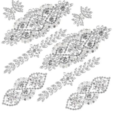Imagem de 8 peças de apliques de strass de cristal, strass de prata, aplique de ferro no remendo Hot Fix para vestidos de noiva, roupas, faixa de cristal, apliques de costura DIY para sapatos