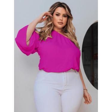 Imagem de Blusa Feminina Plus Size Mula Manca Cropped Bata Ajustável Disfarça Ba