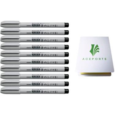 Imagem de Zebra Fude Sign Brush Pen Usu-Zumi (P-WF1-GR), caneta de caligrafia para desenhos artísticos, ilustração de mangá, tinta preta resistente à água, pacote com 10 e notas adesivas originais