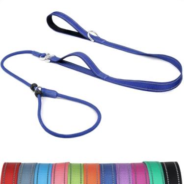 Imagem de Erbine Coleira antiderrapante de 1,8 m, coleira antiderrapante para cães com alça dupla acolchoada, guia de treinamento de nylon refletivo para cães pequenos e médios, azul marinho