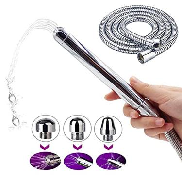 Imagem de 3 Cabeças de Alumínio Enema Chuveiro Vaginal Limpador Anal Sistema de Ducha com Mangueira de Chuveiro de Aço Inoxidável de 1,5 m e Bolsa de Veludo
