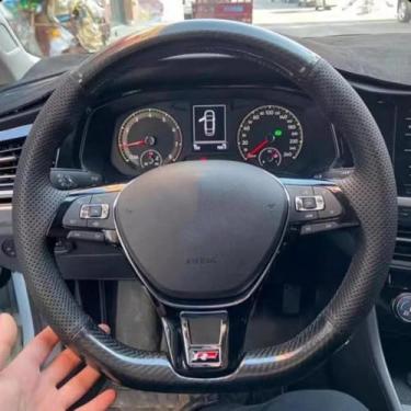 Imagem de LYBQFZ Capa de volante de carro faça você mesmo, couro de fibra de carbono, para Volkswagen VW Golf 7 Mk7 New Polo Jetta B8 Avant acessórios interiores de carro