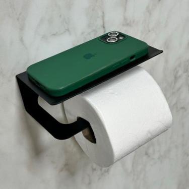 Imagem de Porta Papel Higiênico Preto Em Metal Suporte Celular - Luxxuria Móveis