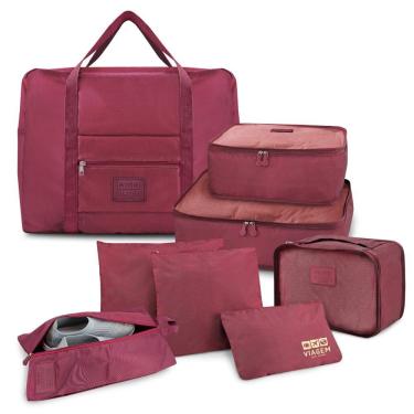 Imagem de Kit Organizador De Malas 6 Pcs + Bolsa Dobrável + Bolsa Porta Sapatos Vinho