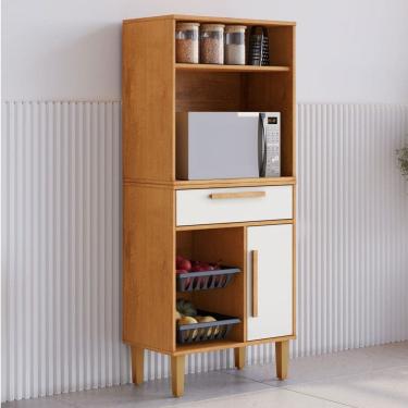 Imagem de Armário de Cozinha Lorena 1 Porta 1 Gaveta com Fruteira Natural/Off White - Kaiki Móveis