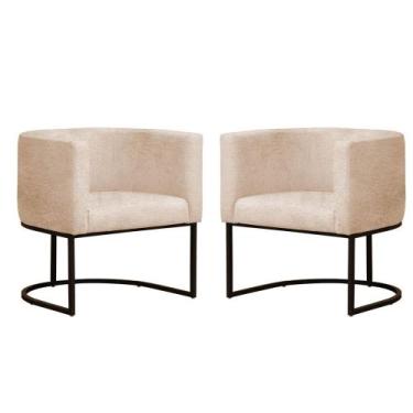 Imagem de Kit 2 Poltronas Reforçada Decorativa Sala Gabriela Base Ferro Preta Su