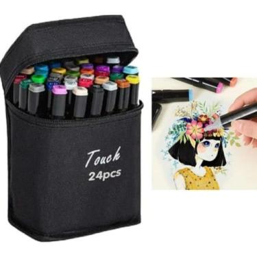 Imagem de Kit Estojo Canetinhas Ponta Dupla Marcador Permanente Touch Marker 24/