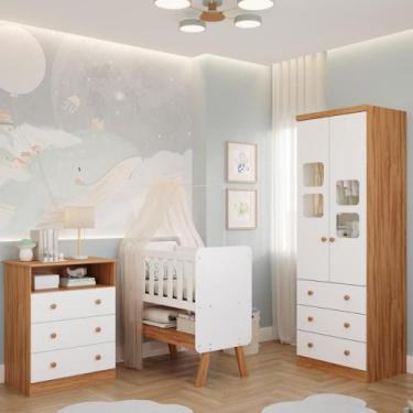 Imagem de Quarto de Bebê Completo Mini Berço com Colchão Faura Guarda Roupas Uli
