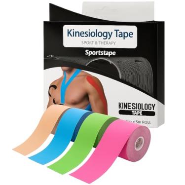 Imagem de Fita Tape Bandagem Elástica, 5m x 5cm, Adesiva, Resistente à Água, para Suporte Muscular e Alívio da Dor