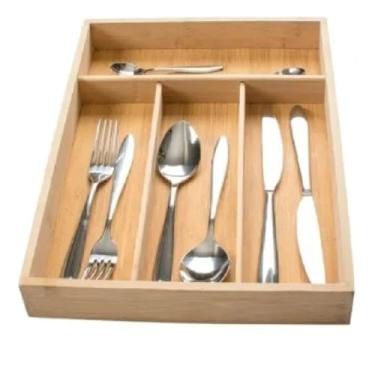 Imagem de Organizador de Talheres para Gaveta, 33 x 22 cm, 4 Divisórias, MDF e Bambu, Bege