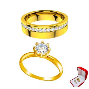 Imagem de Aliança 6mm Ouro 18k Pedra Branca Casamento + Anel 2mm Solitario Doura