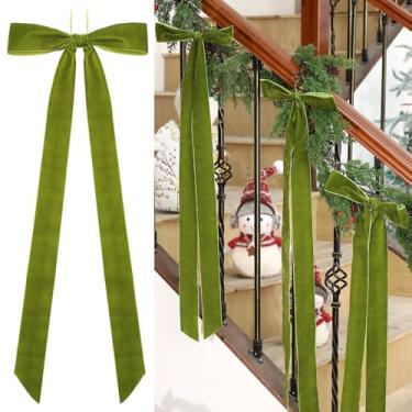 Imagem de Yuxung 6 peças de laço grande de veludo de guirlanda de Natal 25,5 cm x 83 cm bordô pré amarrado laço de fita de veludo com fio vermelho topo de árvore de Natal para guirlanda de Natal, decoração de