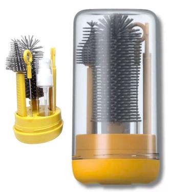 Imagem de Kit Escovas de Limpeza 4 em 1 Mamadeira Garrafa Copo Bebe Criança Bolsa Passeio Viagem Higiene Limpeza Portatil