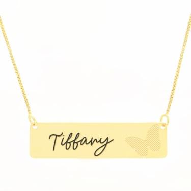 Imagem de Colar Personalizado Borboleta Gravação Nome Tiffany Banhado Ouro 18K - 999014474