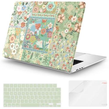 Imagem de iCasso Capa compatível com MacBook Air de 15 polegadas 2025 2024 2023 versão M4 A3241 M3 A3114 M2 A2941, capa rígida de plástico protetora antiarranhões + capa de teclado para Mac Air 15, flor verde