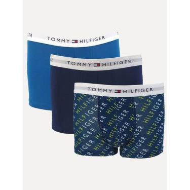 Imagem de Kit Cuecas Tommy Hilfiger Cotton Stretch Trunk Repeat Colors Azul 3UN,