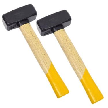 Imagem de 2 Marreta De Aço 1kg Quadrada Forjada Cabo Madeira - IDEA+PRO