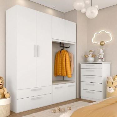 Imagem de Modulado Infantil Joy Roupeiro Com Cômoda E Puff Baú Bco/l.bege - M.a 