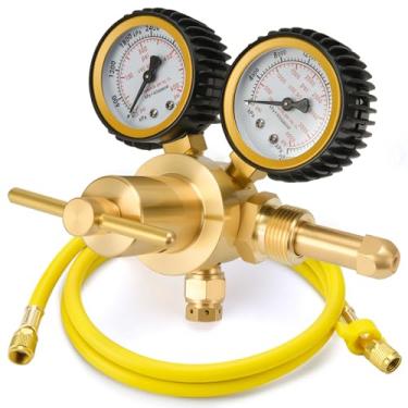 Imagem de Regulador de nitrogênio, regulador de tanque de nitrogênio com mangueira de refrigeração de 1,5 m, medidor de nitrogênio com 0-600 PSI, entrada CGA580, conexão de saída flare macho de 1/4 polegada
