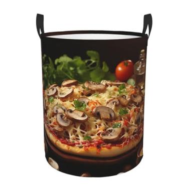 Imagem de Cesto de lavanderia dobrável à prova d'água para pizza com cogumelos e tomates com alças cesto organizador de brinquedos de pano Oxford para banheiro, lavanderia, quarto, médio