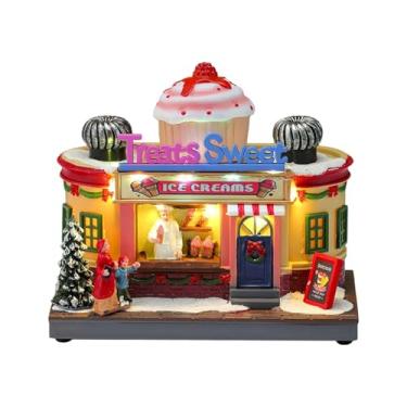 Imagem de predolo Estátua de casa de vila natalina, estatueta de fast food com iluminação LED, decoração leve, presente de Natal para mesa de ação de Graças, Formato de Sorvete