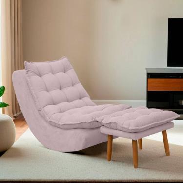 Imagem de Kit Poltrona Decorativa Melissa Com Balanço Gangorra Estofada E Puff Em Bouclê