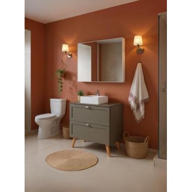 Imagem de Gabinete para Banheiro com Tampo Cuba e Armario 80cm Retro Mdf Verde M