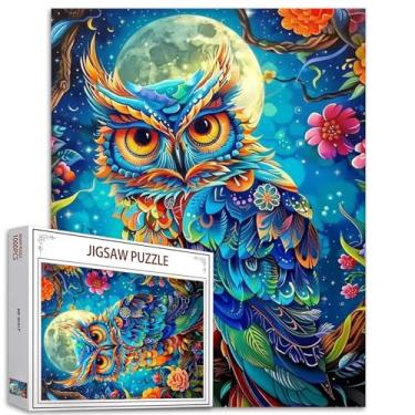 Imagem de Quebra-cabeça de 1000 peças para adultos com pintura de coruja, animais selvagens, flores tropicais, jogos de atividades em família, fantasia, arte de lua cheia, decoração de parede (colorido)