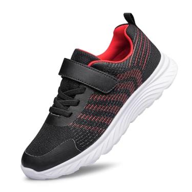 Imagem de Raoendis Tênis infantil para meninos e meninas, leve, respirável, atlético, tênis de corrida, tênis fitness unissex para crianças pequenas/crianças grandes, Preto/vermelho, 11 Little Kid