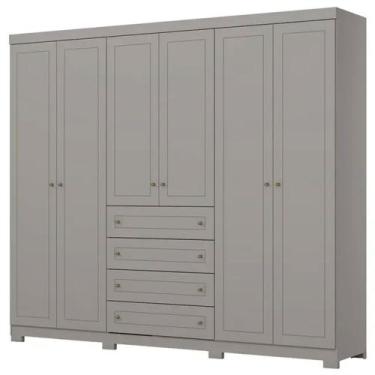 Imagem de Guarda Roupa Casal Americano 6 Portas Bater 4 Gavetas Henn, Cinza