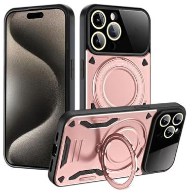 Imagem de Capa protetora de suporte de espelho completo para lente adequada para iPhone16 15 14 13 12 11 Pro Max capa magnética para celular, ouro rosa, para iPhone 14